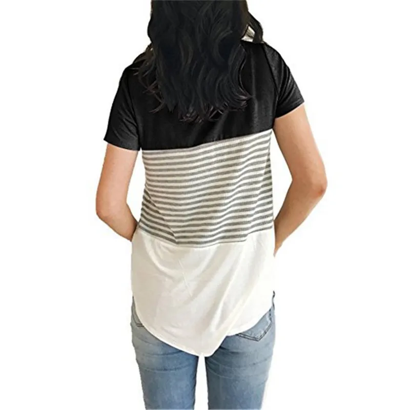 Women Maternity Breastfeeding Tee Nursing Tops Striped Short Sleeve T-shirt Plus Size S-2XL