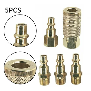 

5Pcs Quick Coupler Solid Brass Set Air Hose Connector Fittings 1/4 Inch