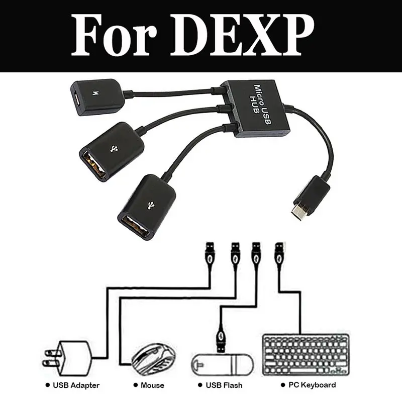 

3in1 Adapter Otg Cable Data Transfer Usb Adapter Cable For Dexp Ixion M850 Ml245 Ml350 Ms550 P245 X150 X355 Z150 Z355