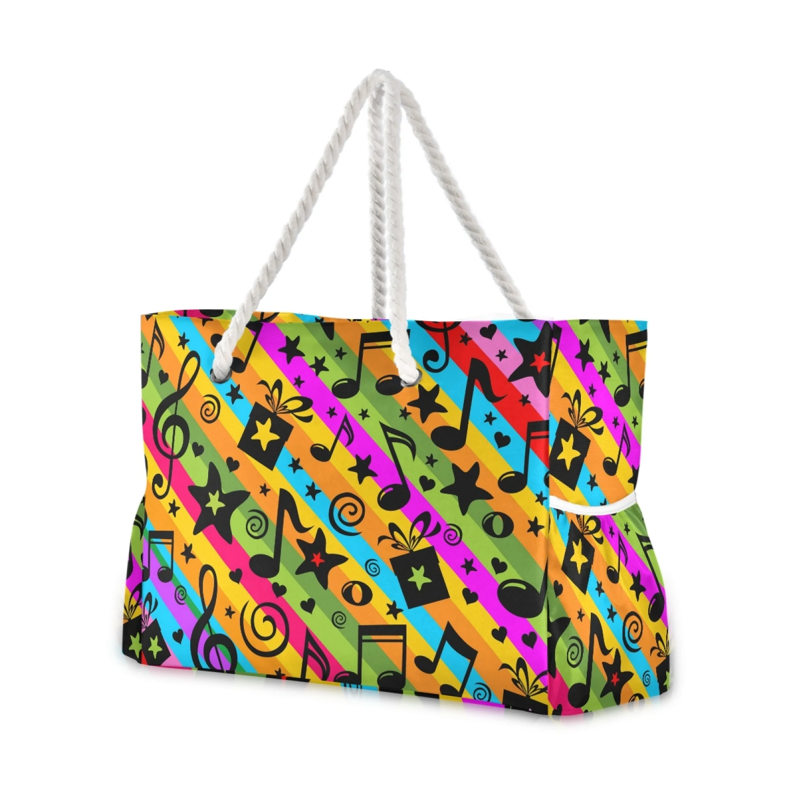 

Модный повседневный женский пляжный рюкзак, радужная нейлоновая сумка с рисунком музыкальных нот для девушек, женская сумка-мессенджер через плечо, женская сумка-тоут