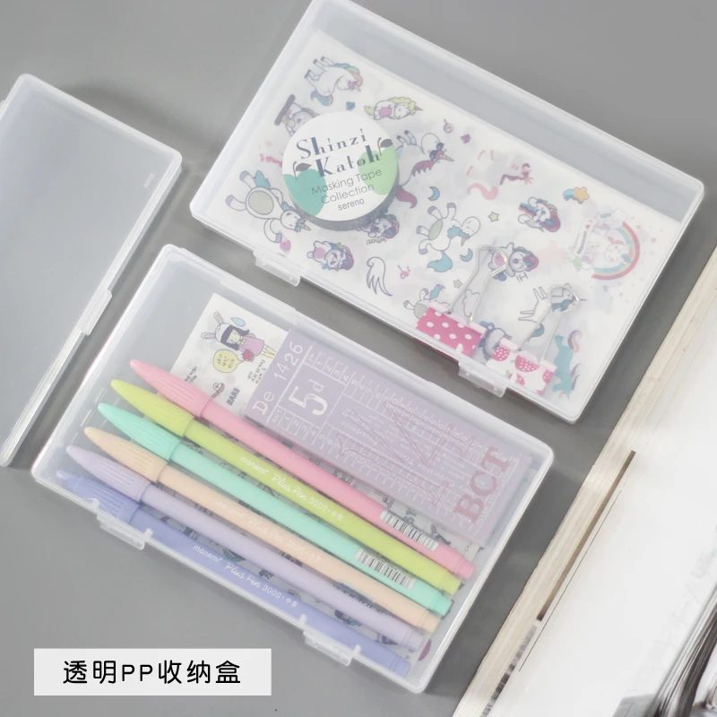 Transparent PP Food Grade Desktop Organizer Pencil Box Storage Box Classification School Office Stationery 1 Pcs