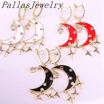 

5Pairs Bohemia Shiny Colorful Enamel Moon Earrings Gold Color New Design Enamel Earring for Women Fashion Jewelry