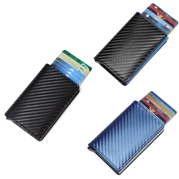 

Men Automatic Credit Card Holder Carbon Fiber Wallet Aluminum Mini Wallet with Back Pocket ID Card RFID Blocking Purse