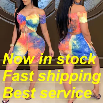 

Womens 2Pcs Summer Jampsuit Athlatic Casual Romper Tie Dye Tshirt Tops Sexy Bodycon Shorts Pant Outfits Bodysuit