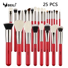BEILI – kit de pinceaux de maquillage naturels professionnels, rouge, 25 pièces, pour fond de teint, blush, fard à paupières, sourcils, beauté