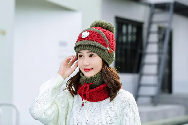 Hat female winter Heating mask neck cap Thickened ear protector knitted cap Korean version riding cap for women/men