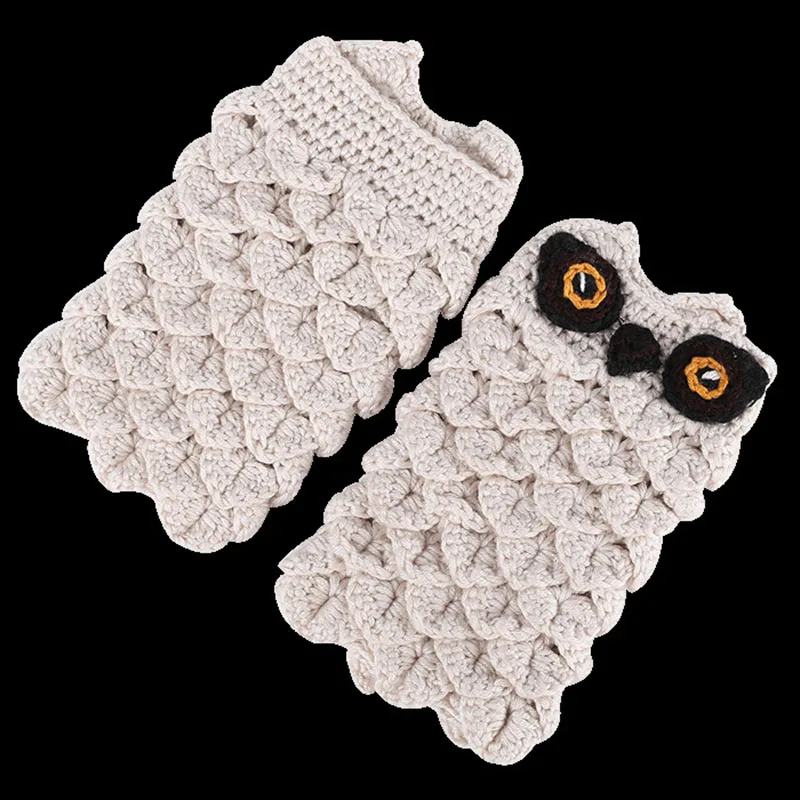 Зимние и осенние теплые вязаные перчатки с милой совой для взрослых и детей