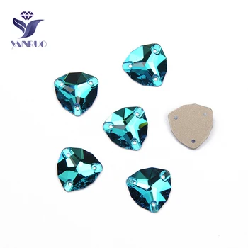 

YANRUO 3272 Trilliant Fat Triangle Blue Zircon Sewn Stones Flatback Rhinestone For Sewing Glass Crystal Wedding Dress Shoes
