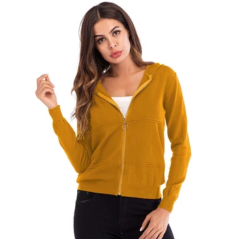 

2019 Fashion Sweater Women Long Sleeve Zipper Slim Knitted Sweater Coat Autumn Hooded Cardigan Women Jacket