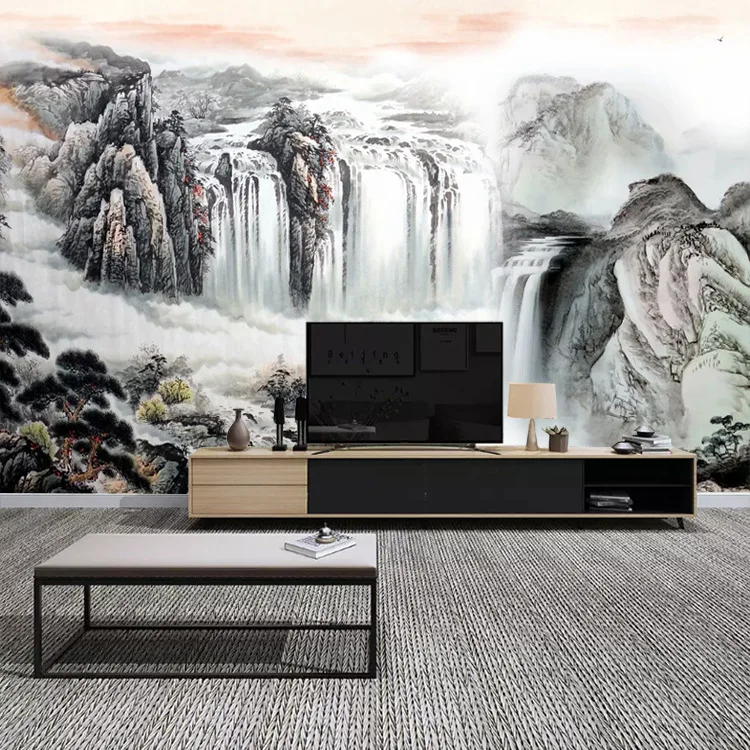 

Customizable New Chinese Style Wallpaper Sofa TV Backdrop Mural Large Living Room Wall Cloth Seamless Landscape Traditional Chin