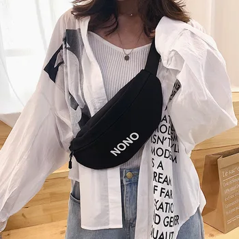 

Bag Female New Canvas Belt Bag Banana Fanny Pack Harajuku Style Fashion Letter Simple Wild Shoulder Crossbody Chest Bags