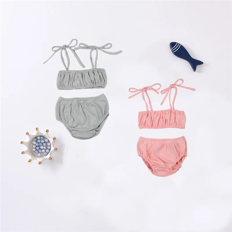 

Baby Summer Clothes Fashion Solid Color Clothing Lace Up Bow Crop Top and Shorts Ruched 2Pcs Sets Baby Girls Casual Outfits