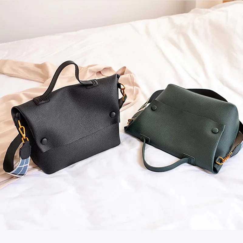 

Casual Large Capacity Buckets Bag Designer Cover Shoulder Bag Luxury Matte Pu Handbags Wide Striped Strap Crossbody Bag Purses
