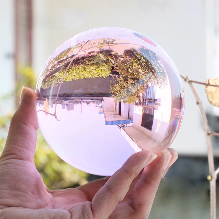 Pink Glass Crystal Ball Healing Sphere Photography Props Lensball Decor Gift 