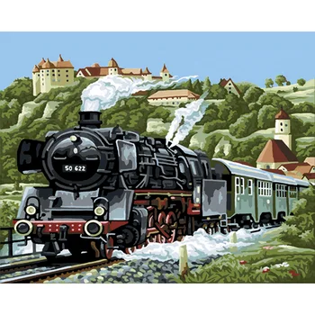 

Painting By Numbers Kit DIY Steam Locomotive Canvas Oil Art Picture Craft Paint Canvas Picture Oil Painting