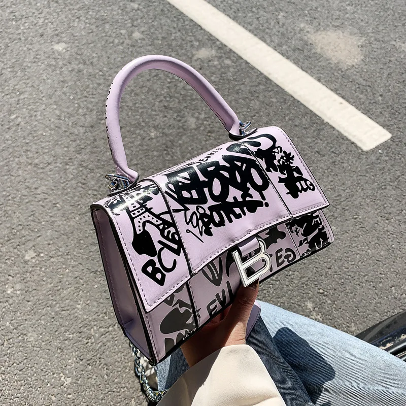 

2020 New Trend Bags Graffiti Texture Western Style Small Square Bags Chain Underarm Shoulder Diagonal Bags Simple Bags Tool Bags