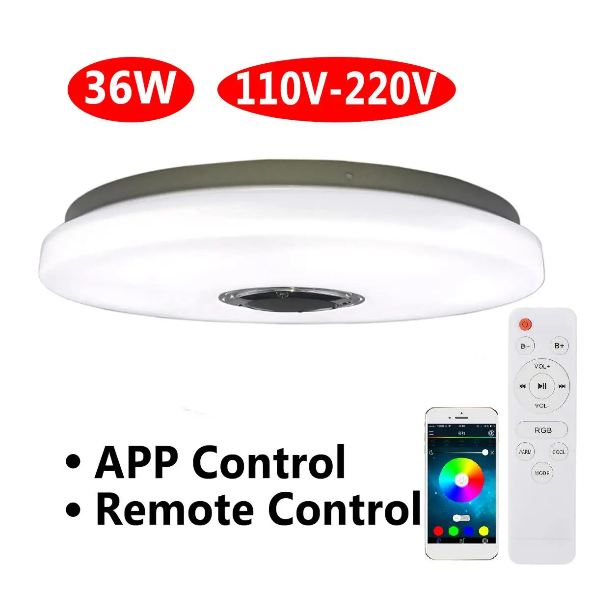 As shown Интеллигентая(ый) 36/60W 6500K современные RGB светодиодный потолочный светильник s домашний Lighting APP bluetooth Музыка светильник Спальня лампы Смарт потолочный светильник - Цвет корпуса: As shown