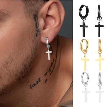 Stainless Steel Earring with Cross Charm for Guys Men's Jewelry
