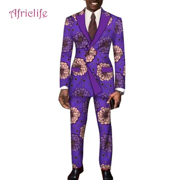 

New African pant suits for men Ankara print suits man blazer+pant 2 pieces set custom wedding/perform dashiki outfits wyn252