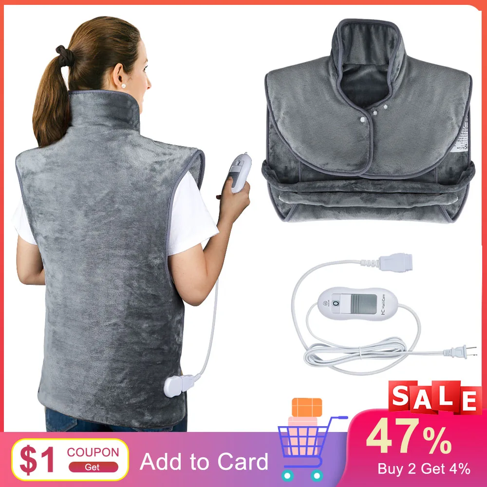 Electric Warming Heating Massage Shawl Blanket Heated Pad for Neck Back Warmer Heat Wrap Adjustable Temperature Seting Belt