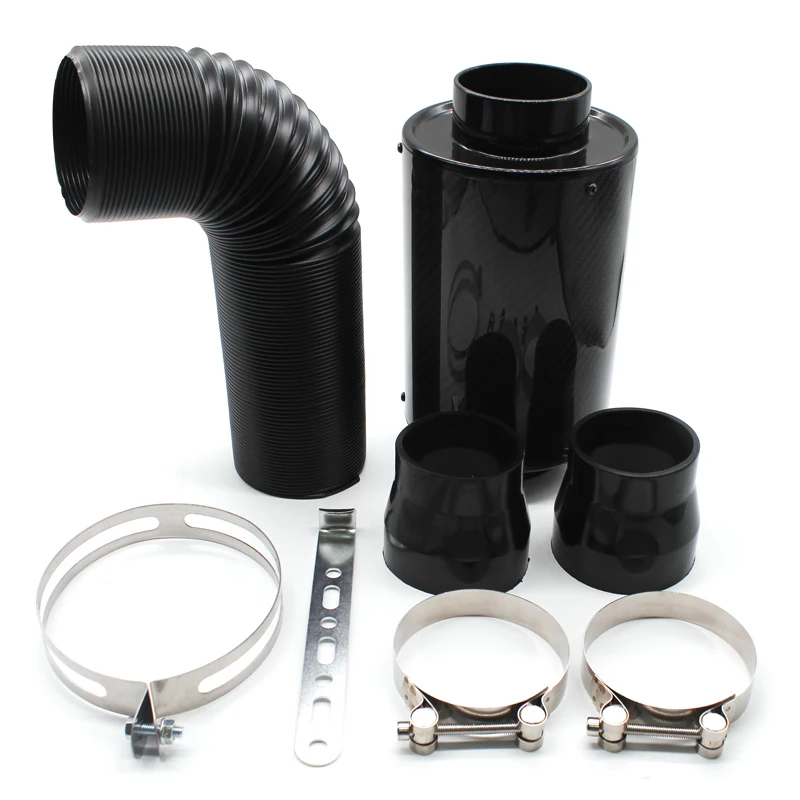 1 Set Universal Car 3 inch Carbon Fibre Cold Air Filter Feed Enclosed Air Intake Induction Pipe Hose Kit Bellows Intake Hose (6)