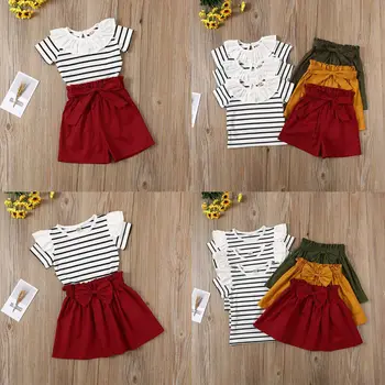 

Baby Girl Kid Sister Outfit Striped T-shirt Tops Short Skirt Summer Clothes 0-6y