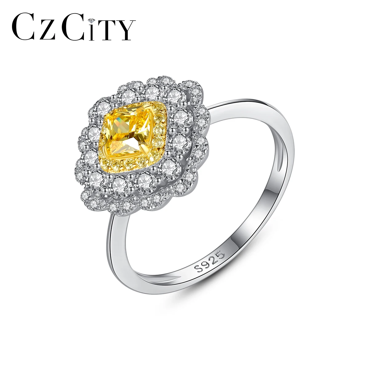 CZCITY 925 серьги-подвески с цветочным украшением из чистого серебра желтый камень