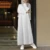 Muslim Dresses Striped Cotton Linen Kaftan Vintage Maxi Sundress Women Casual Long Sleeve Long Dress Female Robe Vestidos
