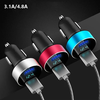 

4.8A Dual USB Car Charger Mobile Phone Fast Charging LED Display Power Adapter in Car Quick Charge Universal Auto Accessories