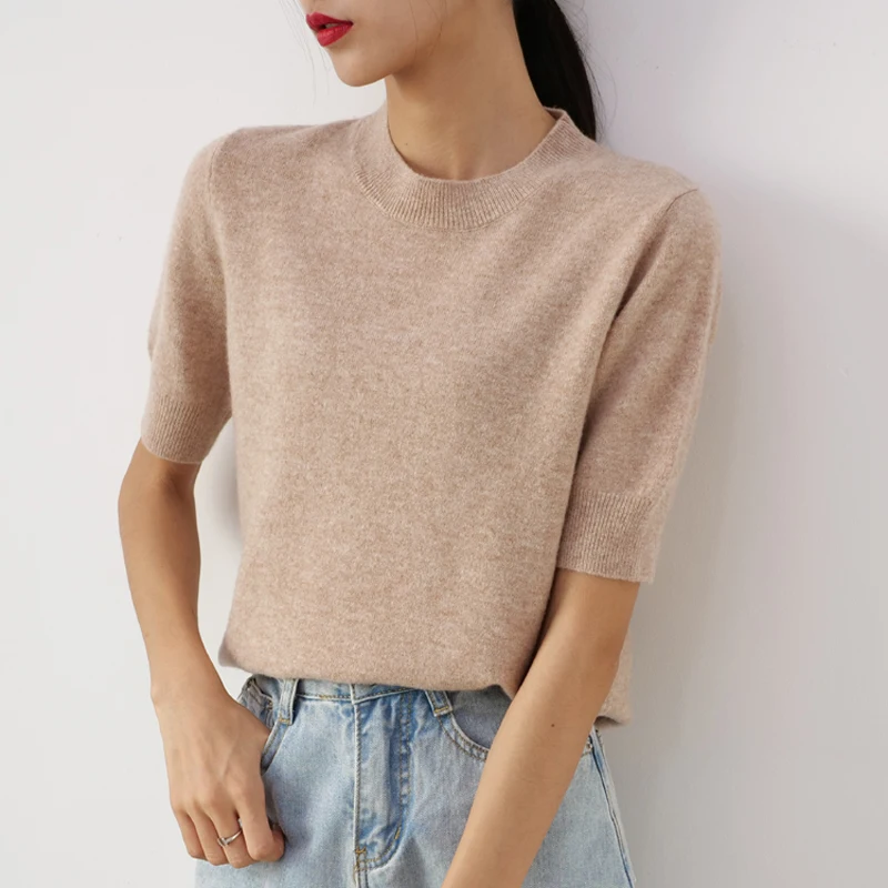 Half-Sleeve Oneck Female Tops Sweaters Woman 100% Pure Merino Wool Knitted Jumpers 2020 winter Autumn New Fashion Pullovers | Женская