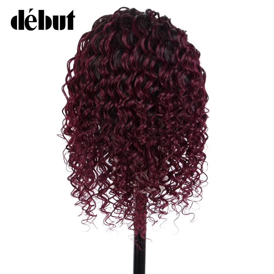 Debut Glueless Wigs For Women Kinky Curly Human Hair Bob Wigs Brown Ombre Headband Wigs T1B/99J Brazilian Deep Wave Cheap Wigs