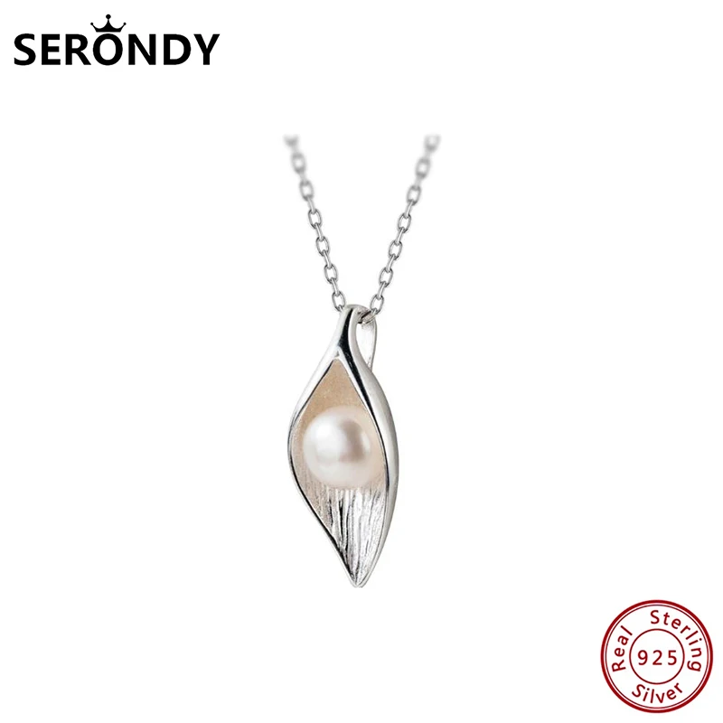 

SERONDY Leaves Pearl 925 Sterling Silver Pendants Choker Female Necklace For Women's Accessories Chain Jewelry 2020 Gift XL10989
