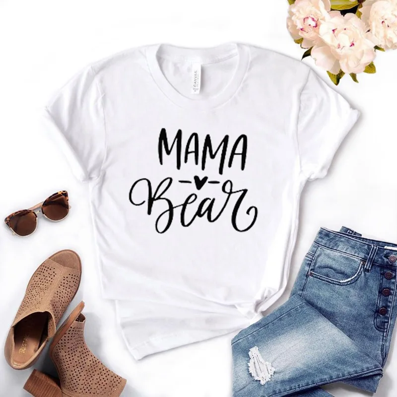 Белый MAMA BEAR HEART женская футболка хлопковая Повседневная забавная футболка подарок для леди Йонг девушка уличный Топ тройник 6 цветов MF-1 - Цвет: Белый