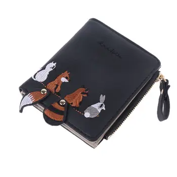 

Pu Leather Mini Coin Card Holder Women Cute Cartoon Embroidery Wallet Short Purse