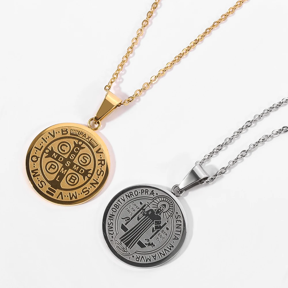 Stainless Steel St Benedict Medal/Chain set - Silver/Gold – G to G  Enterprise