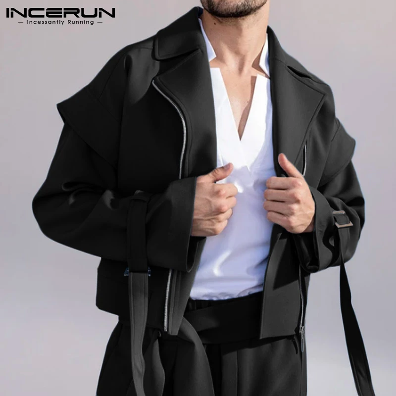 Fashion Casual Style New Men Jackets Zipper Lapel Dress Shirts Party Nightclub Short Jackets Large Lapel S-5XL INCERUN Tops 2022 bomber jacket men