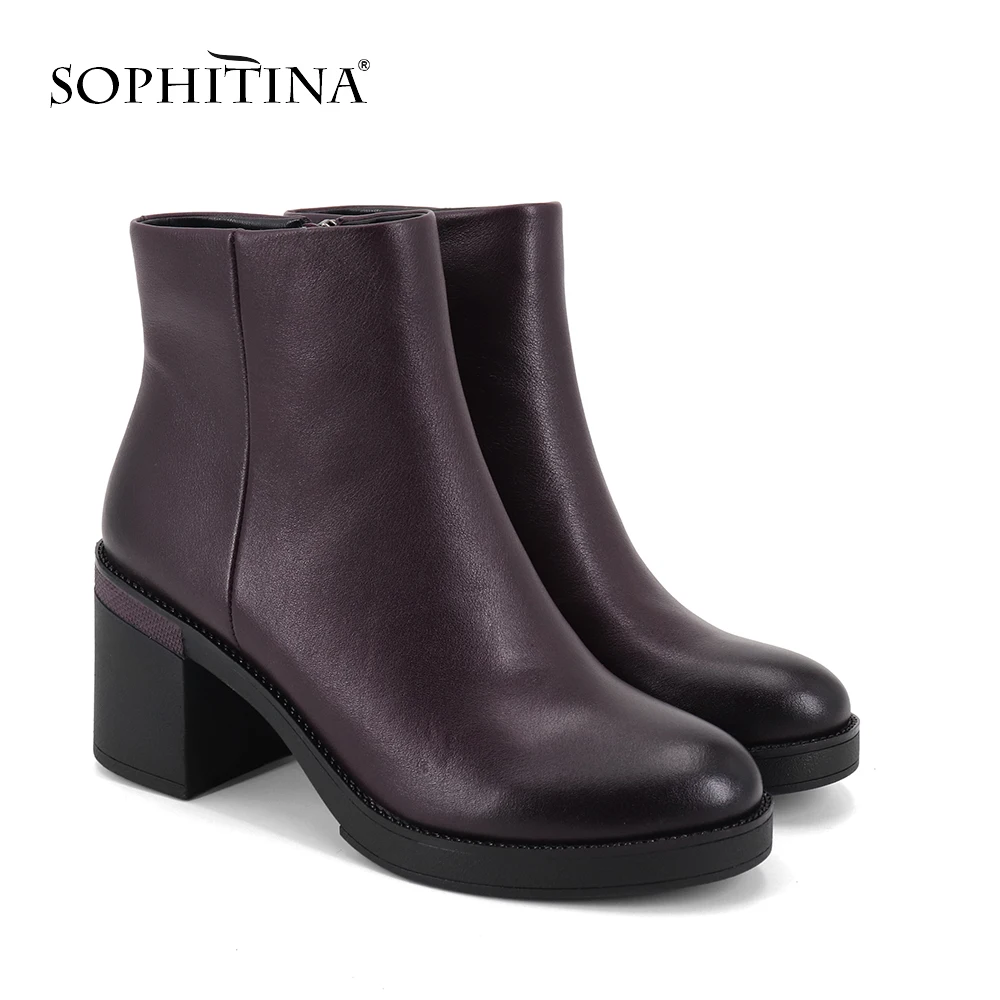 SOPHITINA/модные женские ботинки на молнии; удобная обувь из высококачественной натуральной кожи с круглым носком; Лидер продаж; Новые ботильоны; PC342