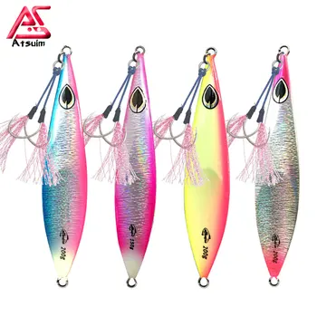 

AS 4 pcs Set Lure Fishing Pitch Jigs 150g200g250g300g Slow Metal Jigging Sinking Glow Jig Slow Falling luminuous Angler Bait