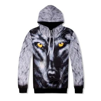 

Fashion Men Hip Hop 3D Wolf Printed Hoody Sweatshirt Two Piece Set Jogging Tracksuit Ensemble Homme High Street Casual Cloth Set