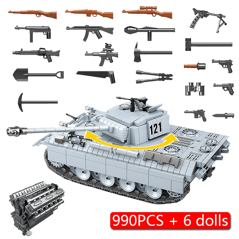 

Military Panther Tank 121 German Medium Tank Soldier Police Building Blocks Fit Legoing Technic WW2 Bricks Army Kids Toys Gifts