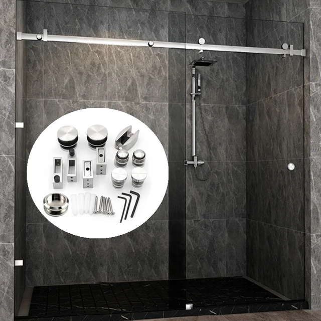באיכות גבוהה 1 סט 304 נירוסטה זכוכית הזזה מערכת חדר מקלחת הזזה דלת זכוכית דלת חומרת אמבטיה Accesoories|Glss Clmps|  -2