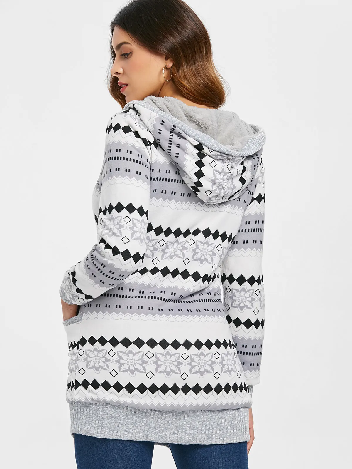 Wipalo Autumn Winter Women Women Hooded Sweaters Button Up Geometric Cardigan Fashion Long Hooded Sweaters New