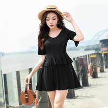 Купальный костюм размера плюс, цельный купальный костюм, женский купальный костюм, корейский купальник с юбкой, слитный купальник с большой грудью, женский пляжный костюм