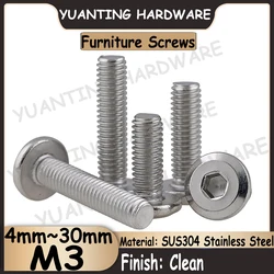 10Pcs~50Pcs M3x4mm~30mm Furniture Screw SUS304 Stainless Steel Round Head with Chamfer  Hexagon Socket Allen Key Screws for Wood