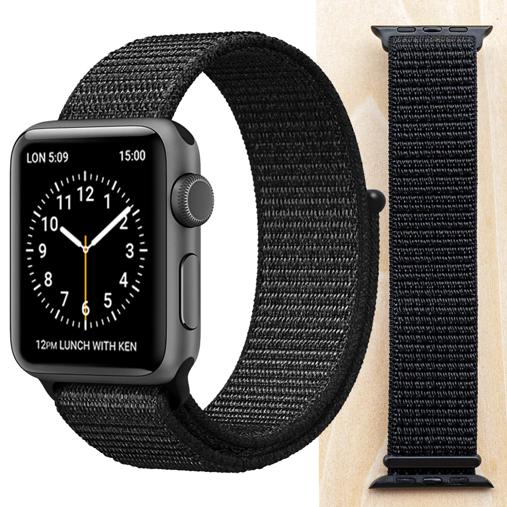 Высококачественный нейлоновый спортивный ремешок для Apple Watch Series 5 4 3 2 1, мягкий дышащий тканый ремешок 44 мм iwatch 38 мм 40 мм - Цвет ремешка: Dark Black