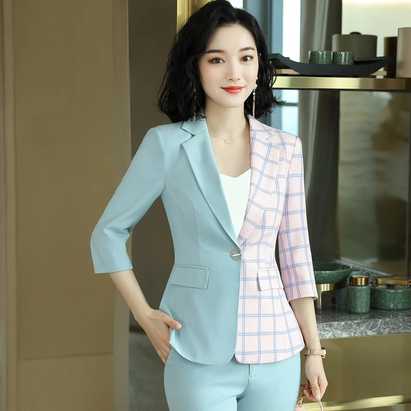 Women Suits for Work-Han Shi Fashion 3/4 Sleeve Formal Office Blazer Jacket Suit 