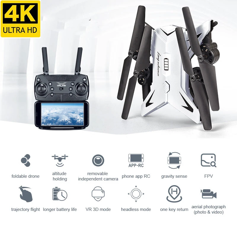 

Portable RC Drone With 4K HD Camera WIFI FPV Helicopter 20 minutes Long Flight Time Trajectory Flight Folding Quadcopter