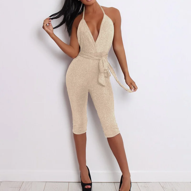 

Fashion Slim Women Sexy Jumpsuit Summer Women V-Neck Rompers Sexy Club Solid Elegant Bodycon Jumpsuit Playsuit Romper