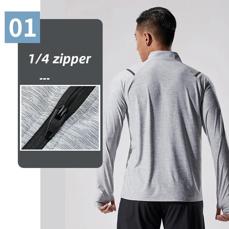 Summer Quick Dry Elastic Running Shirts Men Women 1/4 Zipper Long Sleeve T-Shirt Gym Fitness Workout Sportswear Tops Customize 4