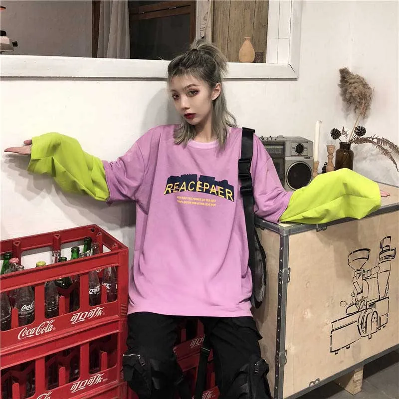 NiceMix Harajuku футболка женская поддельная 2 шт. принт японский Fujiang Horror Comics рубашка с длинными рукавами женская Vetement Femme